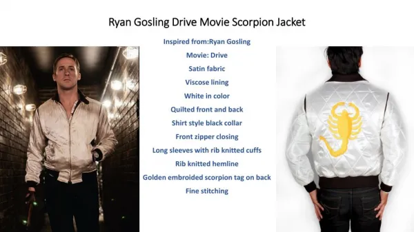 Ryan Gosling as Driver in Drive Movie Scorpion Jacket
