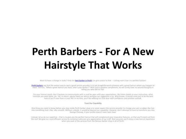 Perth Barbers - For A New Hairstyle That