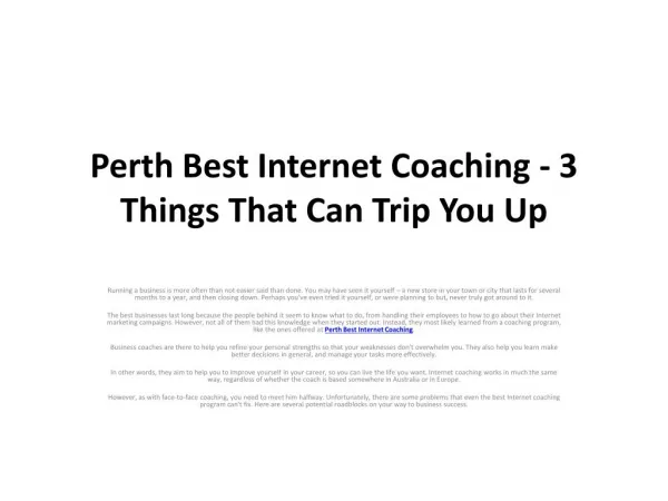 Perth Best Internet Coaching - 3 Things That