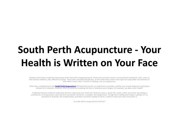 South Perth Acupuncture - Your Health is Written