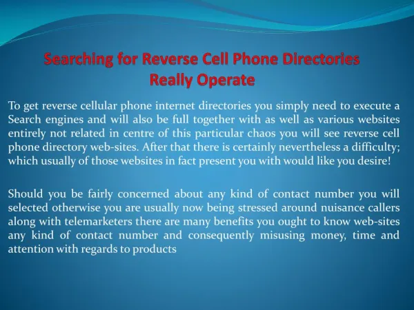 Searching for Reverse Cell Phone Directories Really Operate
