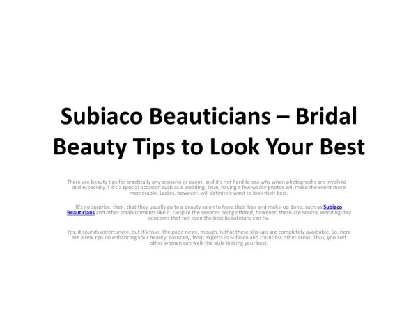 Subiaco Beauticians – Bridal Beauty Tips to Look