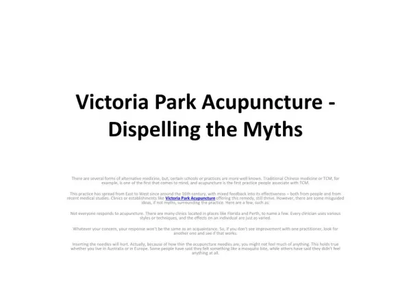 Victoria Park Acupuncture - Dispelling the Myths