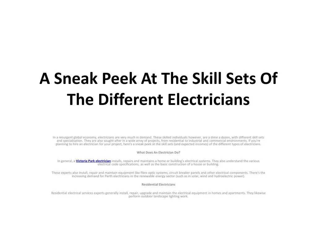 a sneak peek at the skill sets of the different electricians