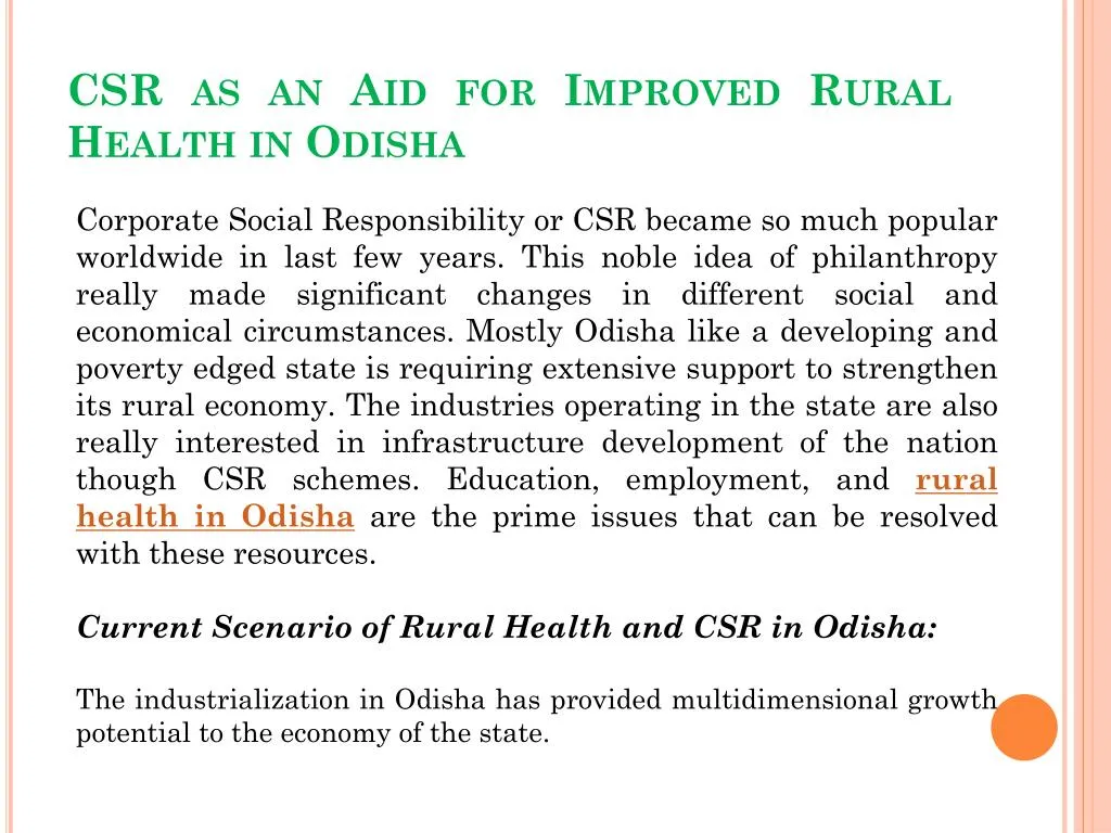 csr as an aid for improved rural health in odisha
