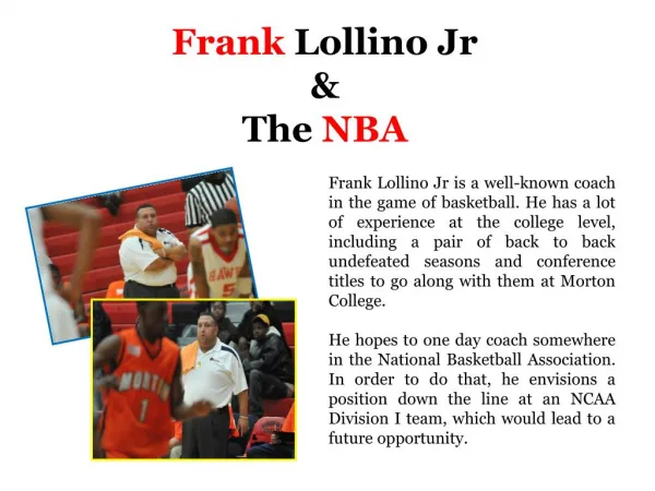 Frank Lollino Jr & the NBA
