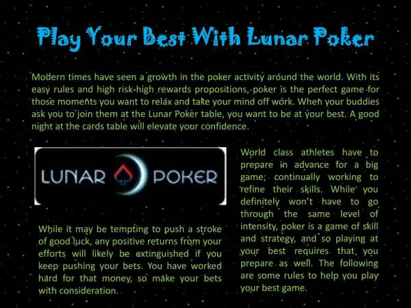 Play Your Best With Lunar Poker