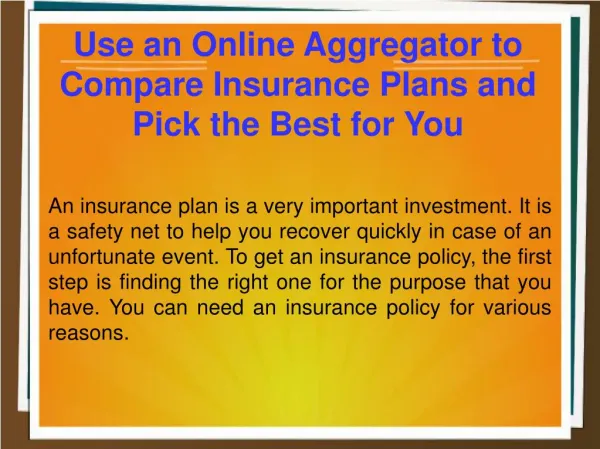 Use an Online Aggregator to Compare Insurance Plans