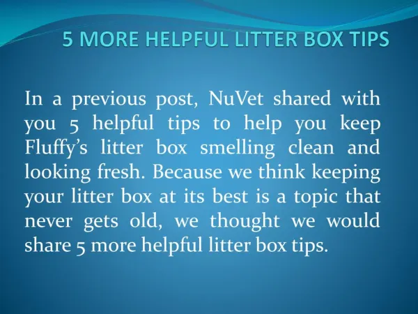 5 MORE HELPFUL LITTER BOX TIPS