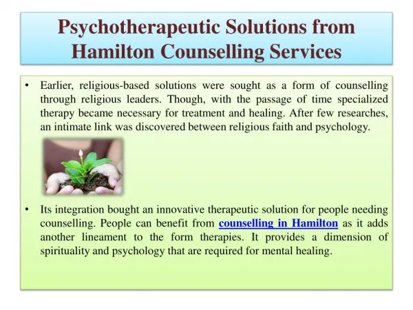Psychotherapeutic Solutions from Hamilton Counselling Servic