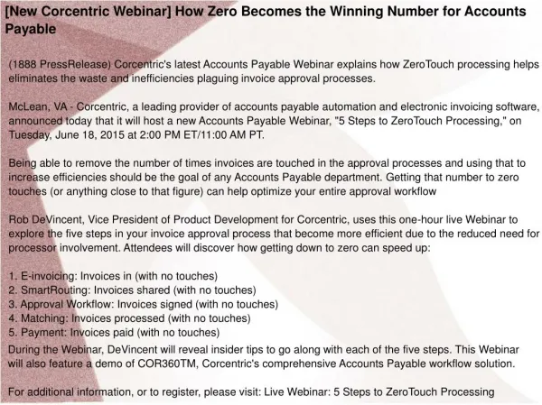[New Corcentric Webinar] How Zero Becomes the Winning Number