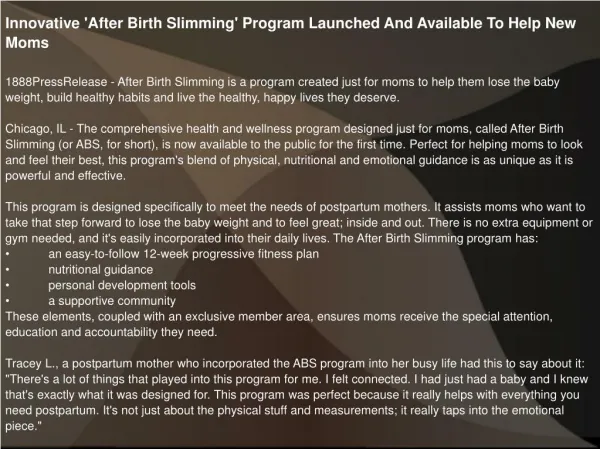Innovative 'After Birth Slimming' Program Launched