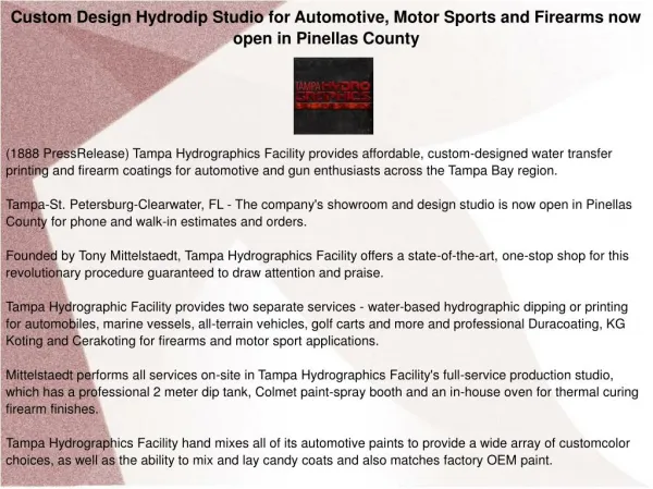 Custom Design Hydrodip Studio for Automotive