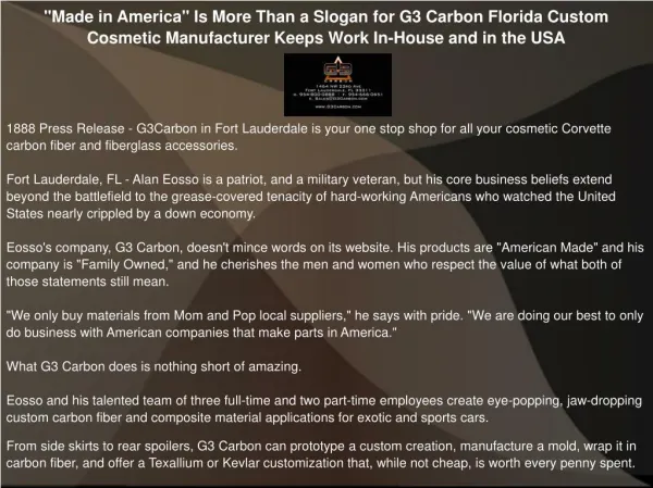 "Made in America" Is More Than a Slogan for G3 Carbon
