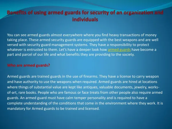 Benefits of using armed guards for security of an organizati