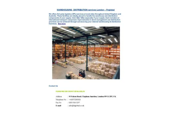 WAREHOUSING DISTRIBUTION services London – Fnglobal