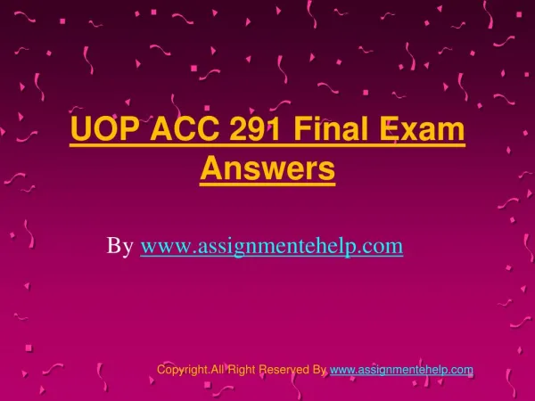 UOP ACC 291 Final Exam Answers