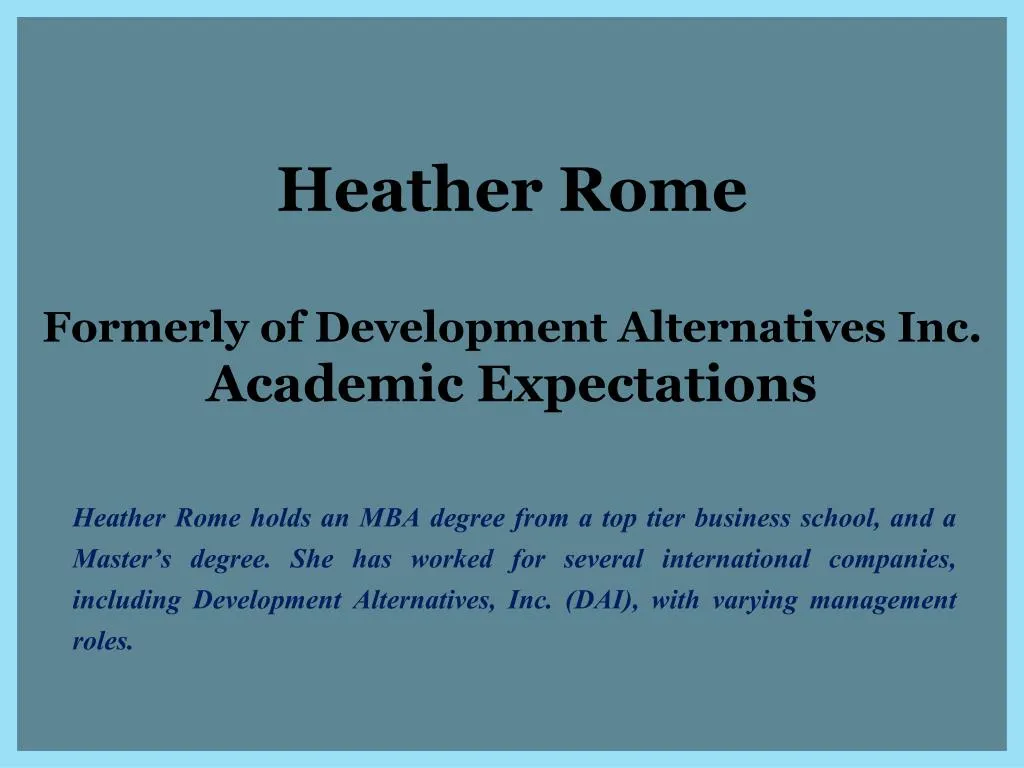 heather rome formerly of development alternatives inc academic expectations