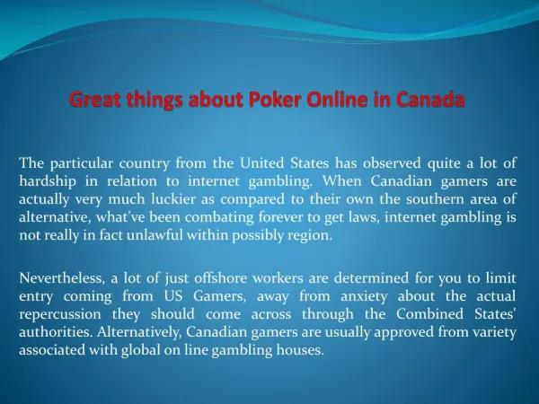Great things about Poker Online in Canada