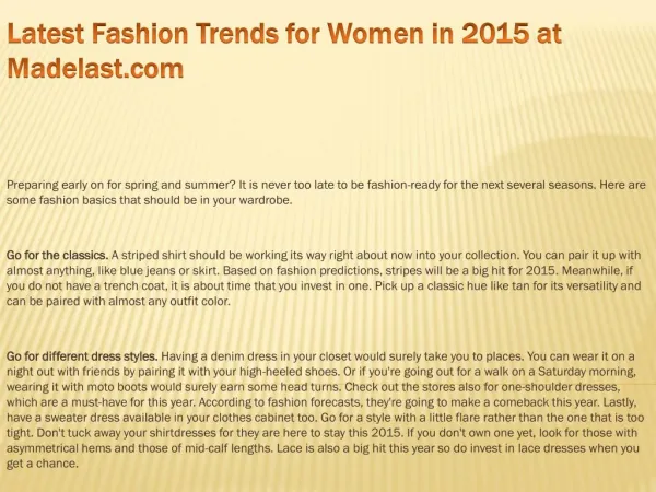 Latest Fashion Trends for Women in 2015 at Madelast.com
