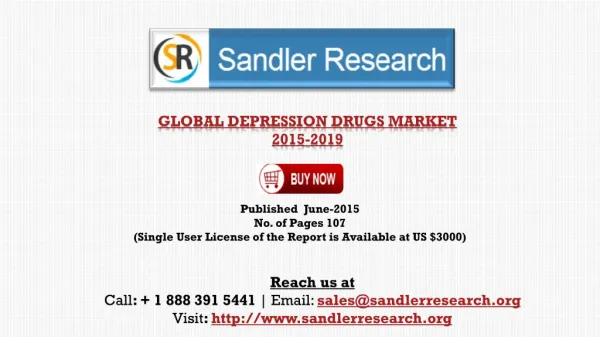 Global Depression Drugs Market 2015-2019