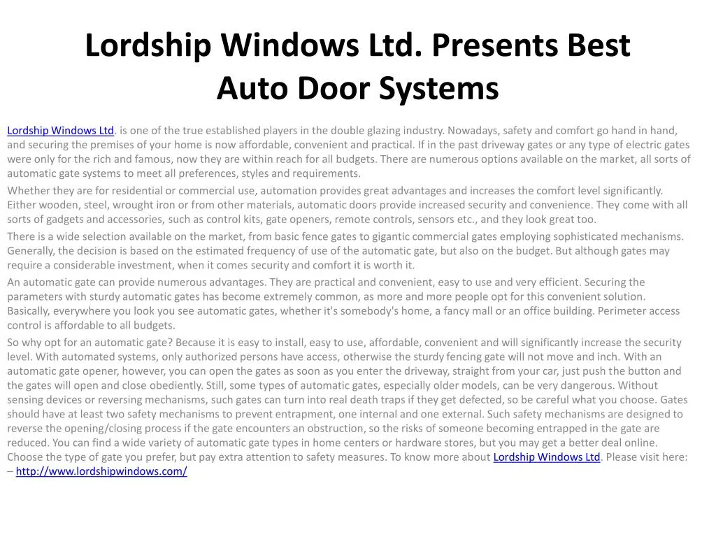 lordship windows ltd presents best auto door systems