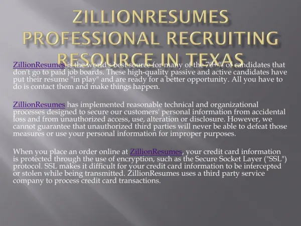 Zillionresumes Professional Recruiting Resource in Texas