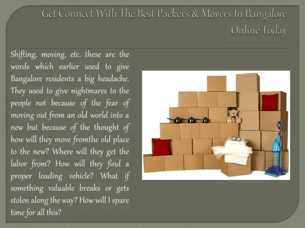 Get Connect With The Best Packers & Movers In Bangalore Onli