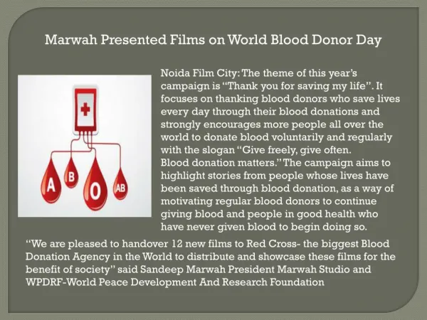 Marwah Presented Films on World Blood Donor Day