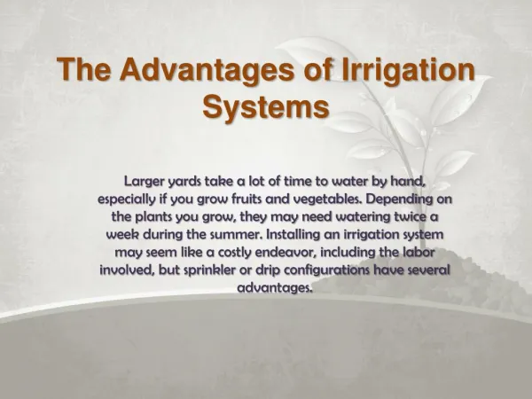 The Advantages of Irrigation Systems