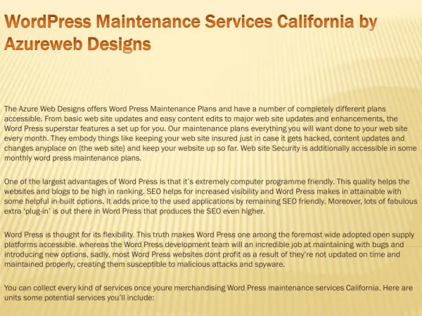 WordPress Maintenance Services California by Azureweb Design