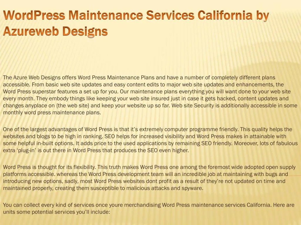 wordpress maintenance services california by azureweb designs
