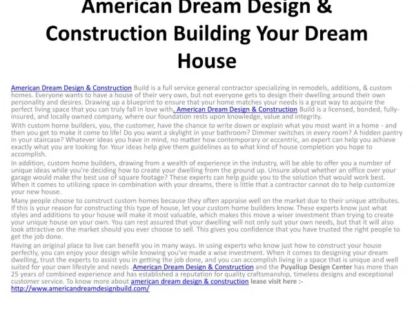 American Dream Design & Construction Building Your Dream Hou