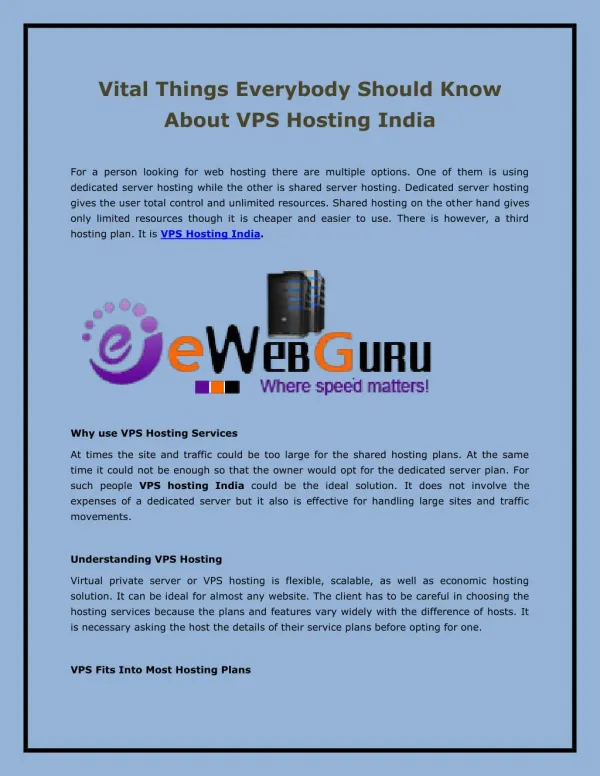 Vital Things Everybody Should Know About VPS Hosting India