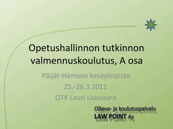 Opetushallinnon tutkinnon valmennuskoulutus, A osa