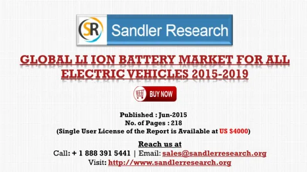 2019 Global Li ion Battery Market for All Electric Vehicles