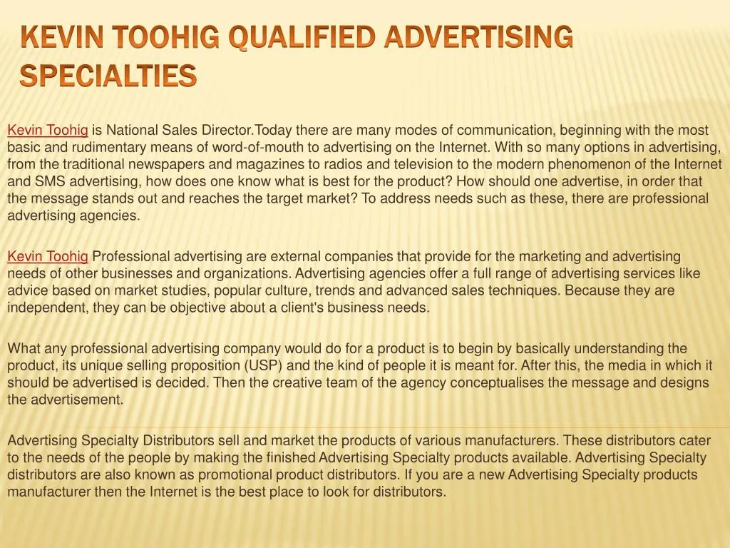kevin toohig qualified advertising specialties