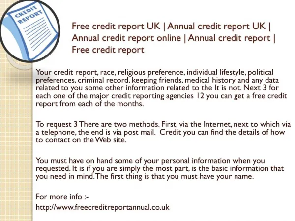 Annual credit report UK | Www.freecreditreportannual.co.uk
