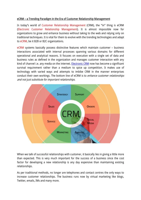 eCRM a Trending Paradigm in the Era of Customer Relationship