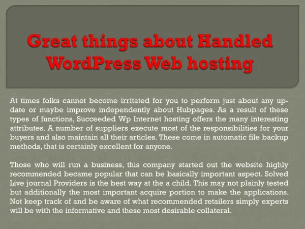 Great things about Handled WordPress Web hosting