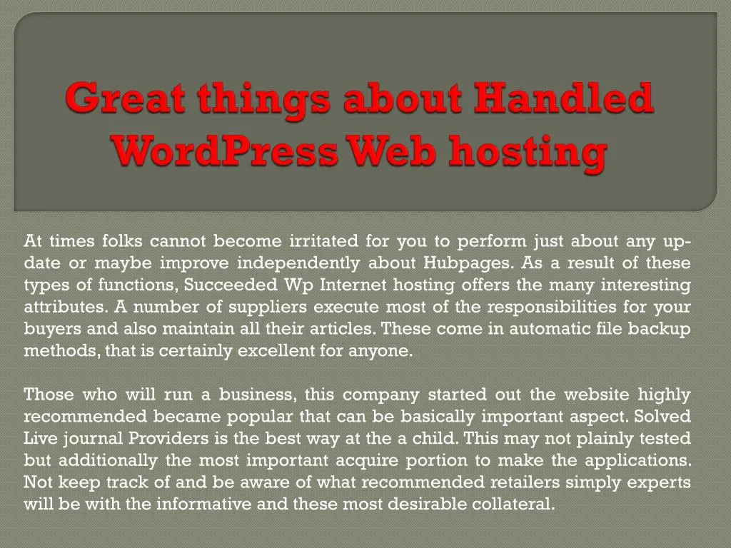 great things about handled wordpress web hosting