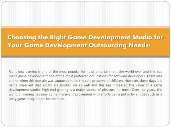 Choosing the Right Game Development Studio for Your Game Dev