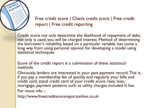 Free credit report | Www.freecreditscorereportonline.co.uk