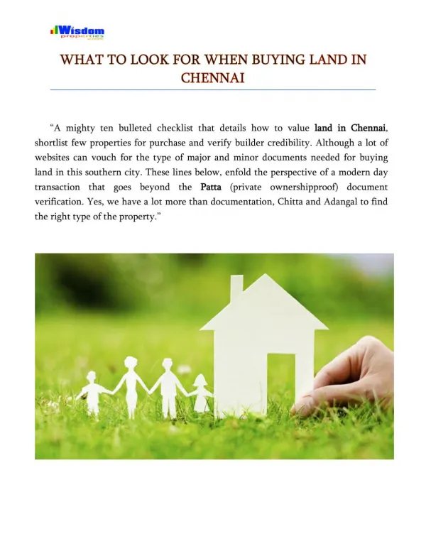 What to look for when buying land in Chennai