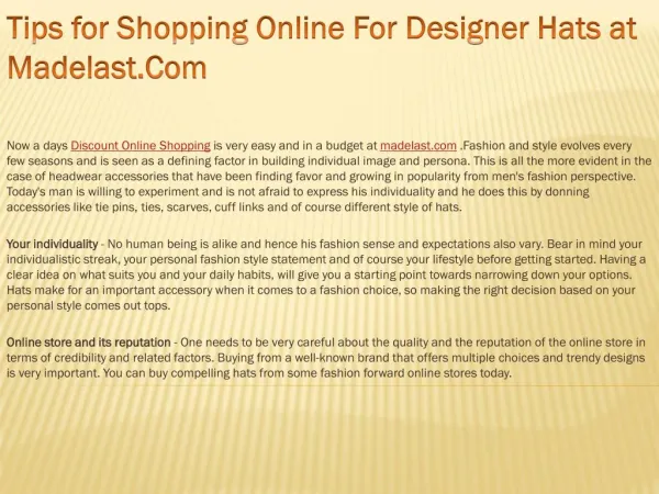 Tips for Shopping Online For Designer Hats at Madelast.Com