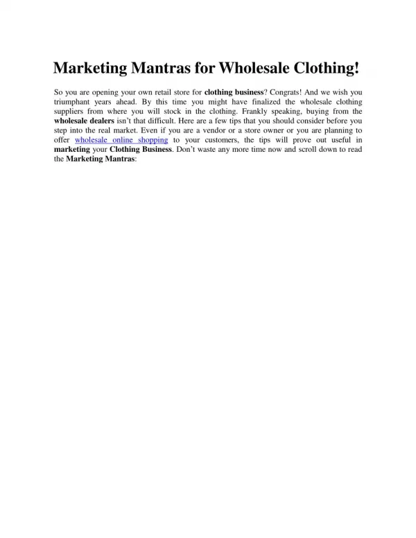 Marketing Mantras for Wholesale Clothing!