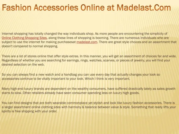 Fashion Accessories Online at Madelast.Com