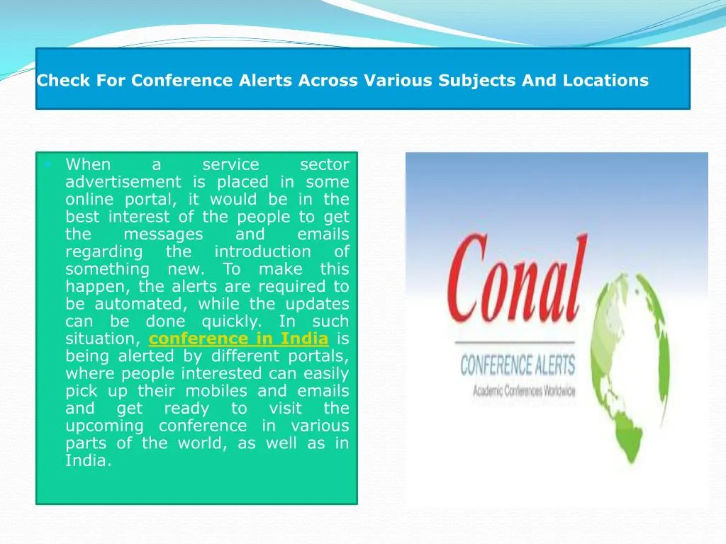 check for conference alerts across various subjects and locations