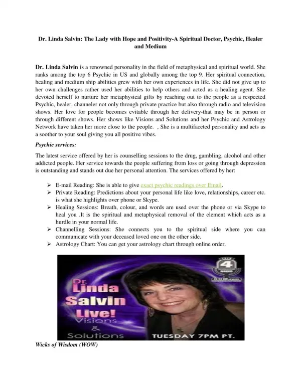 Linda Salvin: A Spiritual Doctor, Psychic, Healer and Medium