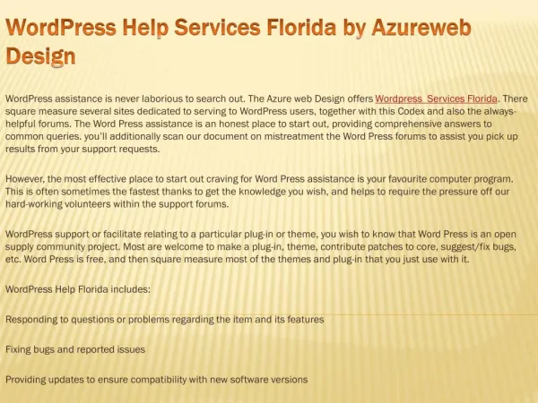 WordPress Help Services Florida by Azureweb Design